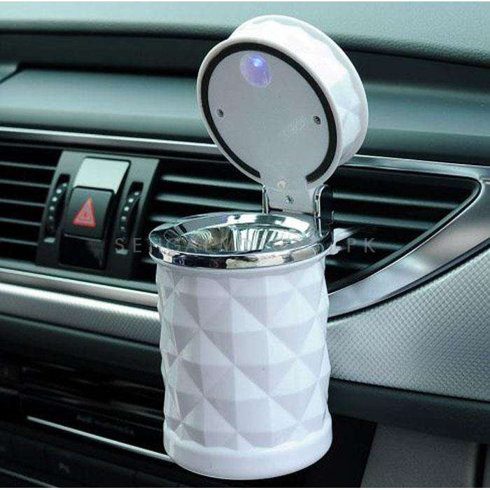 Portable Car Ashtray For Smokers Diamond Design White