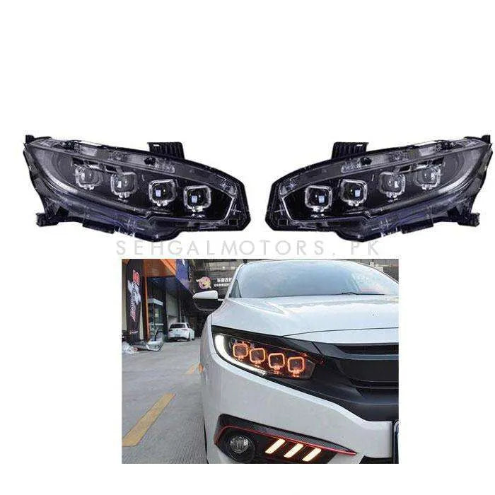 Honda Civic Full LED Head Lamps Light Bugatti Style Front Lamp Pair - Model 2016-2021