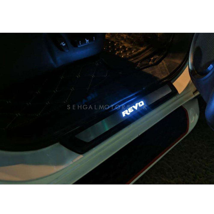 Toyota Hilux Revo Metal LED Sill Plates / Skuff LED panels Style B Black Chrome- Model 2016-2021