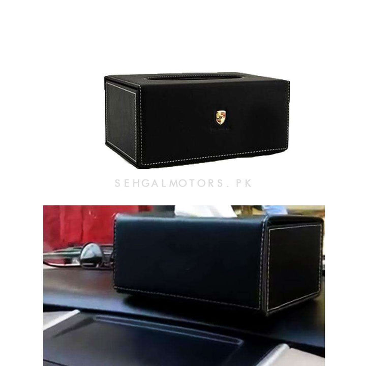 Porsche Leather Car Tissue Holder Case Box 9CM Black