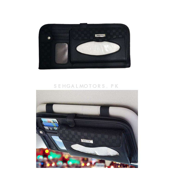 Multifunctional PU Leather Car Sun Visor / Sunshade Tissue Holder Case Box - Black