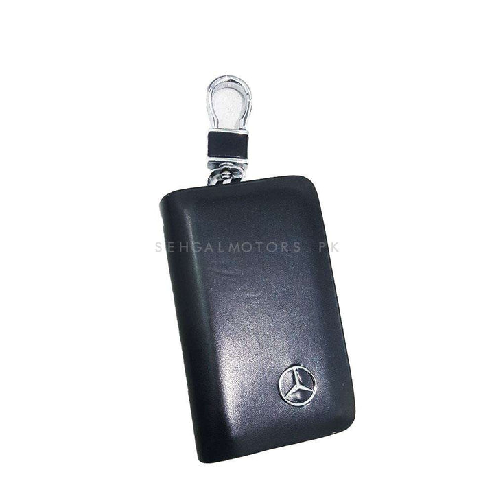Mercedes Glossy Zipper Leather Key Cover Black Pouch