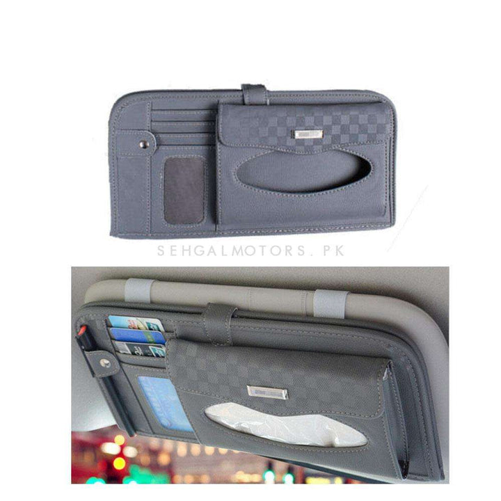 Multifunctional PU Leather Car Sun Visor / Sunshade Tissue Holder Case Box - Grey