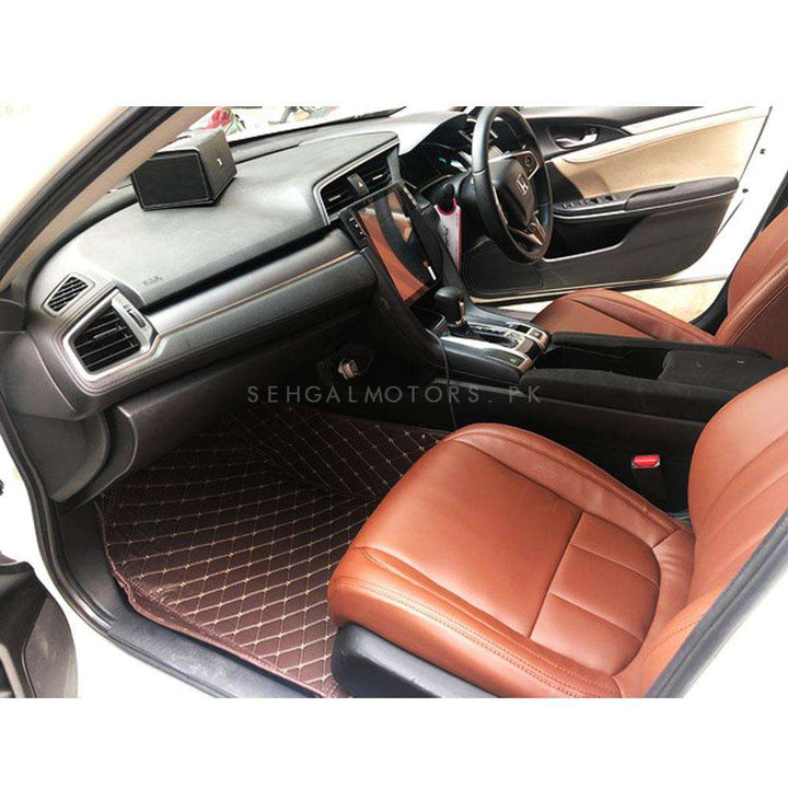 Honda Civic 7D Luxury Floor Mats Coffee 3 Pcs - Model 2016-2022