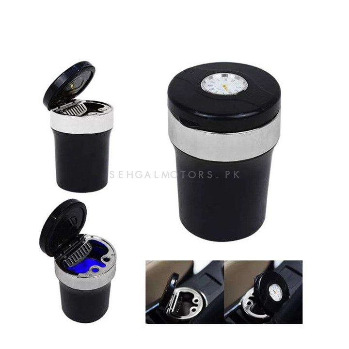 Multi-function LED Car Ashtray with Clock and Blue LED Light