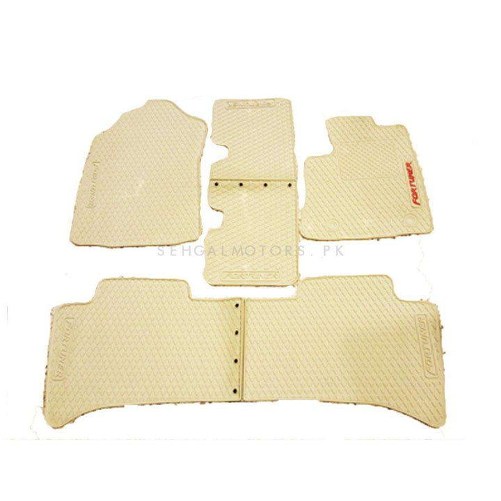 Toyota Fortuner Custom Fit PVC Rubber Floor Mat Beige Mix Design 4 Pcs - Model 2016-2021