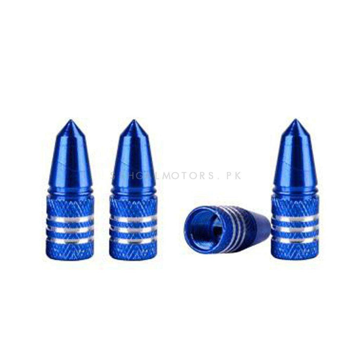 Tire Tyre Air Valve Nozzle Caps Electric Blue With Silver Lines- 4 Pieces