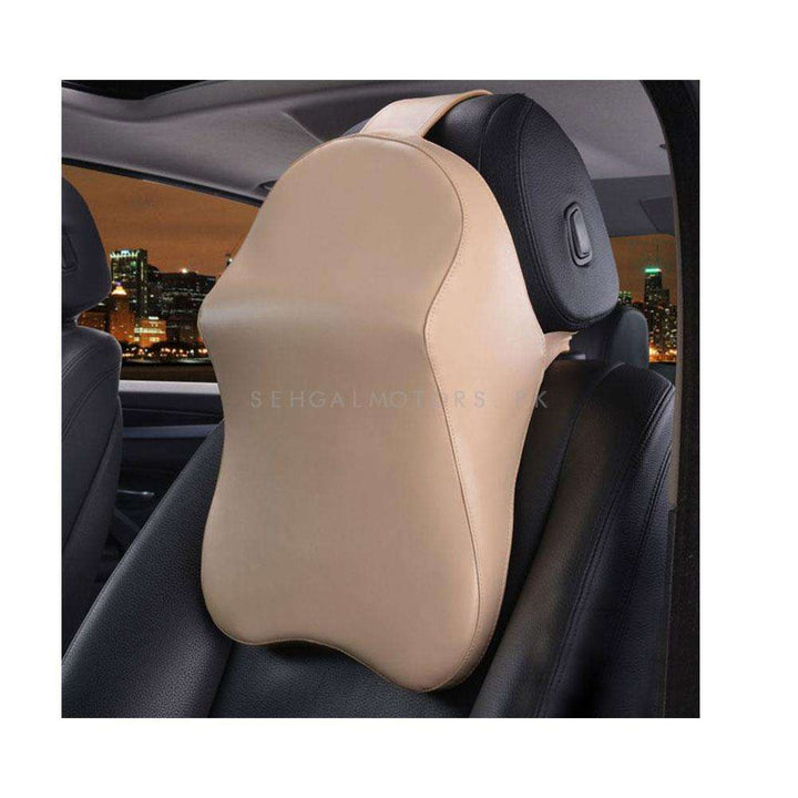 Universal Imported Leather Style Neck Rest Headrest Pillow Cushion - Beige