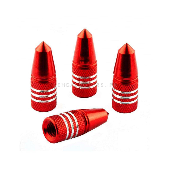 Tire Tyre Air Valve Nozzle Caps Red With Silver Lines- 4 Pieces