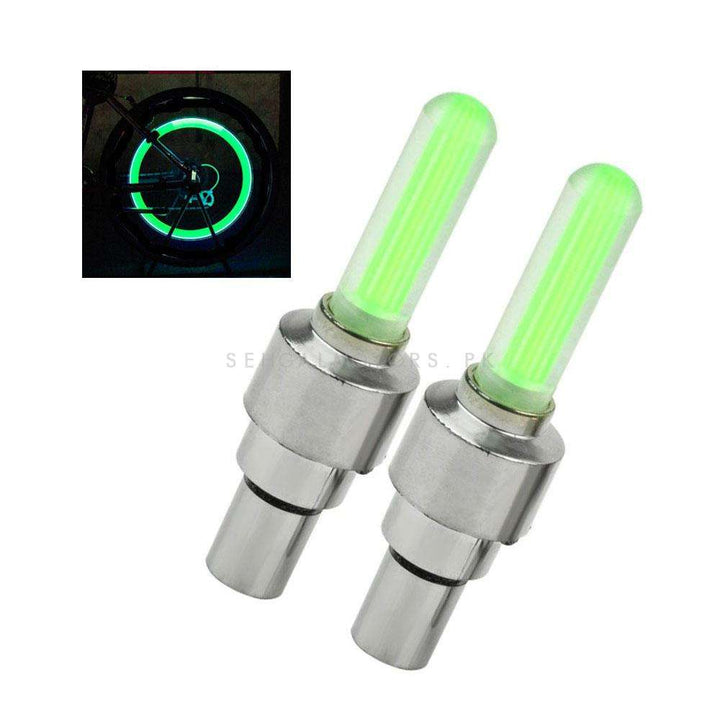 Tire Tyre Valve LED Air Nozzle Green - Pair