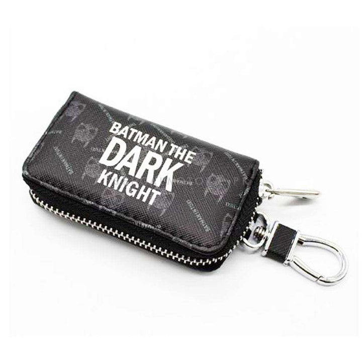 Dark Knight Zipper Matte Leather Key Cover Pouch Black with Keychain Ring