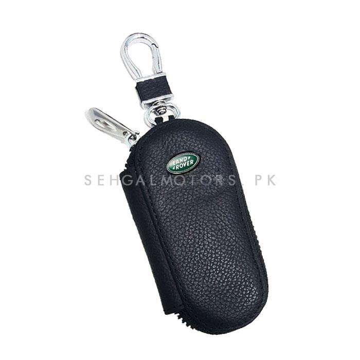 Land Rover Zipper Matte Leather Key Cover Pouch Black with Keychain Ring