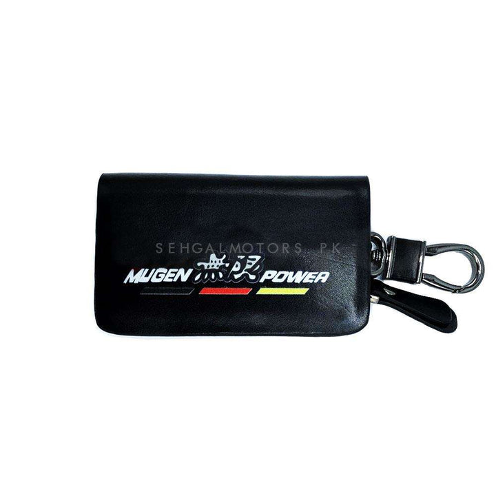Mugen Power Zipper Glossy Leather Key Cover Pouch Black with Keychain Ring