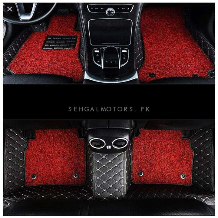 Toyota Fortuner 9D Floor Mats Mix Thread Black and Red 4 Pcs - Model 2016-2021