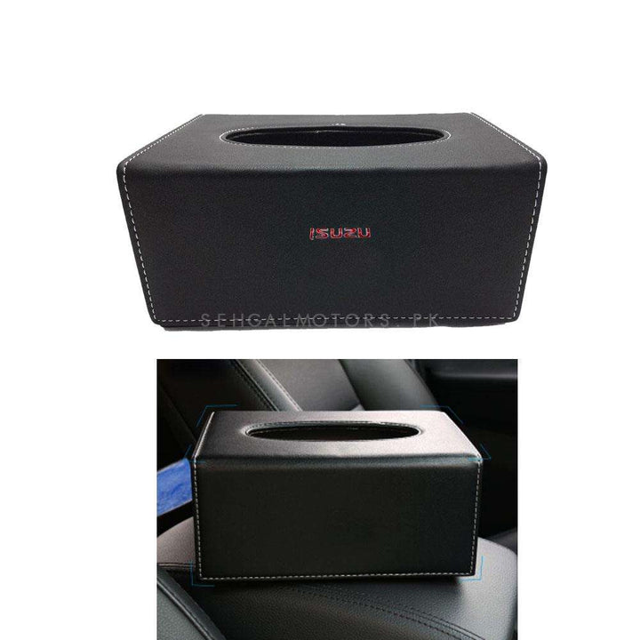 Isuzu Leather Car Tissue Holder Case Box 9CM Black