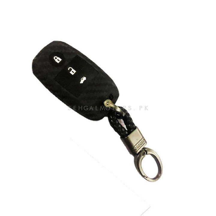 KIA Sportage Carbon Fiber Key Cover With Premium Leather Rosary Random Design Key Chain - Model 2019-2021