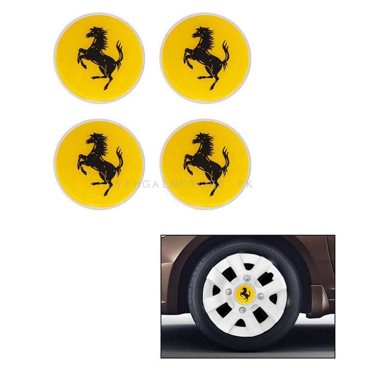 Ferrari Logo Wheel Cap Logo Yellow With Black - 4 Pieces