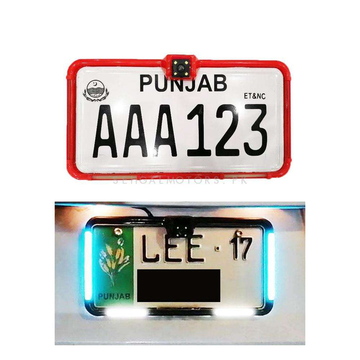 Car Number Plate License Frame with LED Neon Light and Camera Option Pair - Red