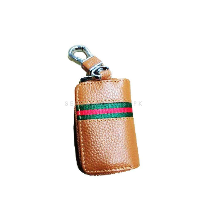 Universal Zipper Matte Leather Key Cover Pouch Mustard with Keychain Ring