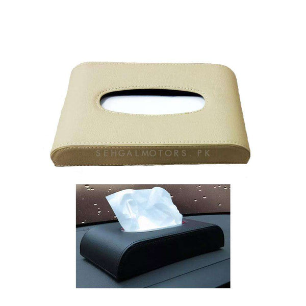 Universal Leather Car Tissue Holder Case Box - Beige