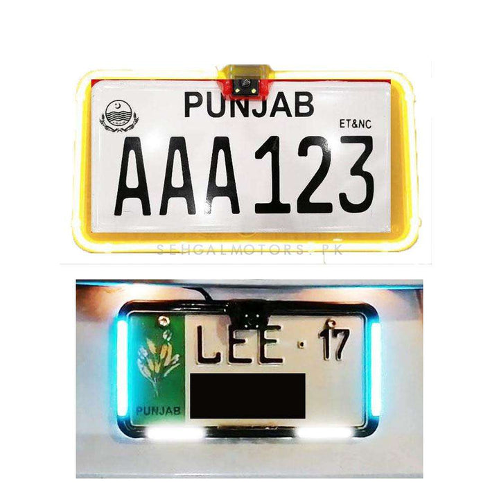 Car Number Plate License Frame with LED Neon Light and Camera Option Pair - Orange