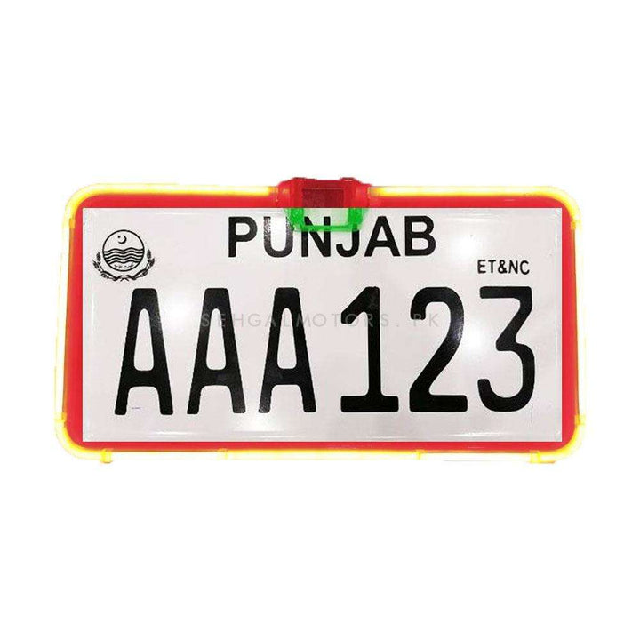 Car Number Plate License Frame with LED Neon Light and Camera Option Pair Transparent - Red