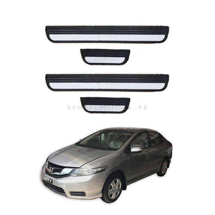 Honda City Rubber LED Door Sill Plates / Skuff LED Panels New Style Black With Chrome - Model 2009-2021