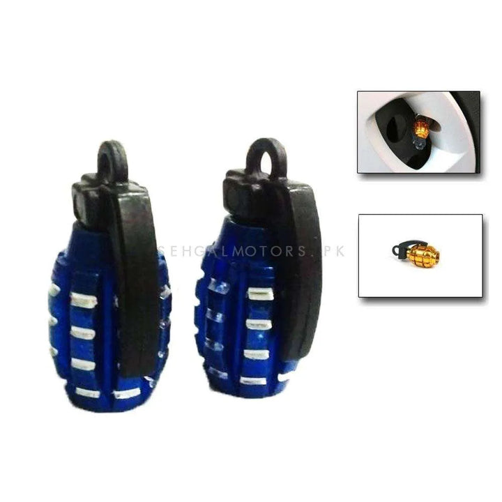 Grenade Tire Tyre Air Valve Nozzle Caps - Blue 2 PC