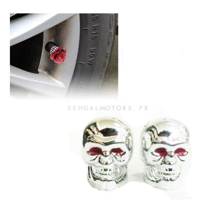 Skull Tire Tyre Air Valve Nozzle Caps Silver - 2 Pieces