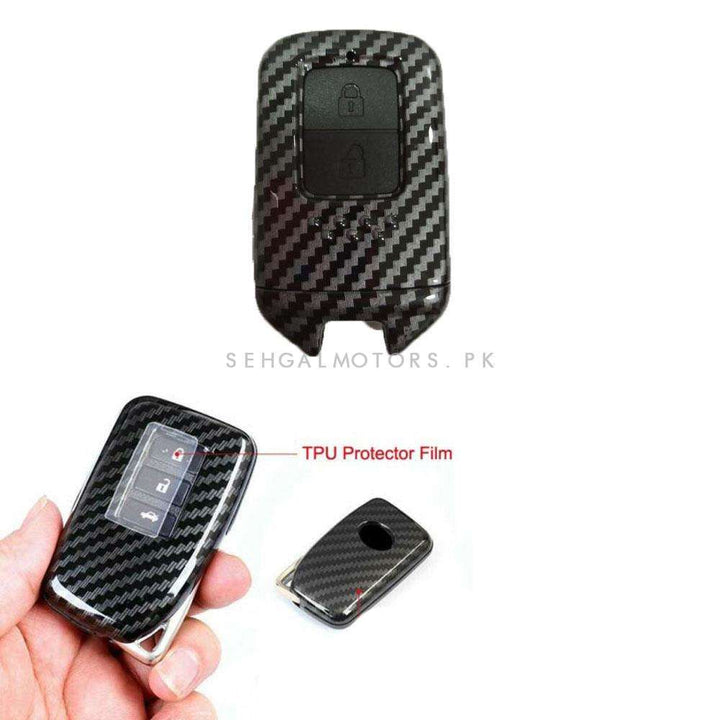 Honda Vezel Plastic Protection Key Cover Carbon Fiber With Black PVC 2 Buttons- Model 2013-2021