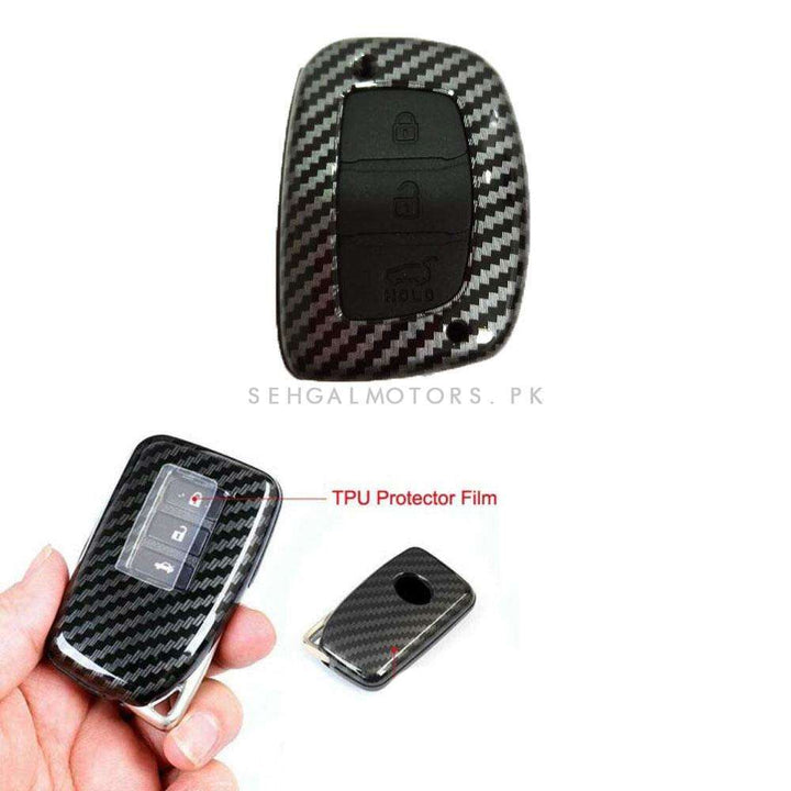 Hyundai Tucson Plastic Protection Key Cover Carbon Fiber With Black PVC 3 Buttons - Model 2020-2024