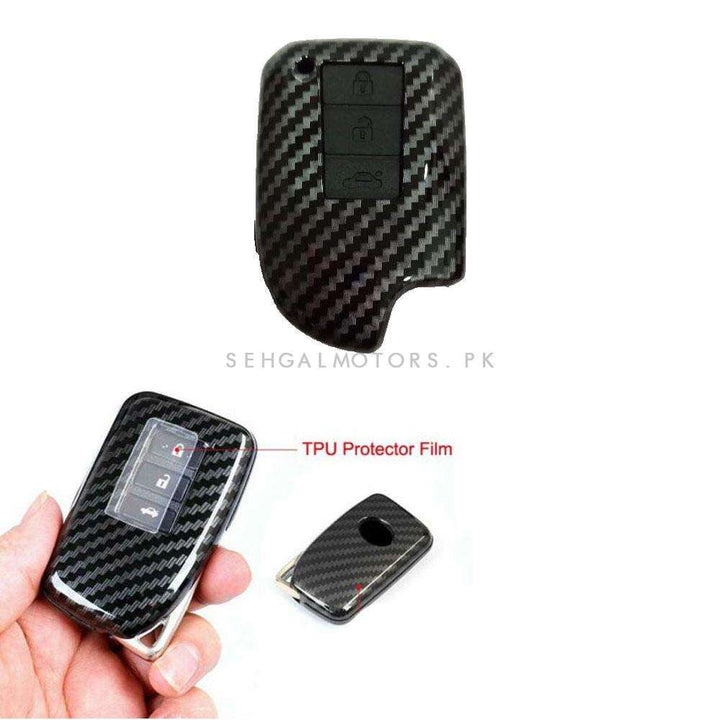 Toyota Yaris Plastic Protection Key Cover Carbon Fiber With Black PVC 3 Buttons - Model 2020-2021