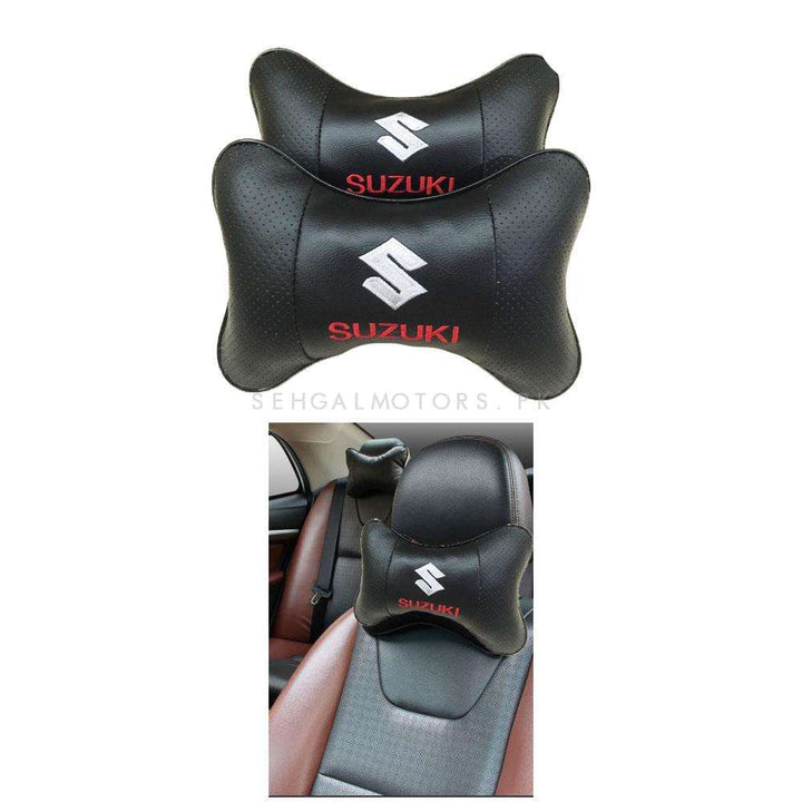 Suzuki Logo Imported Neck Rest Headrest Pillow Cushion - Pair