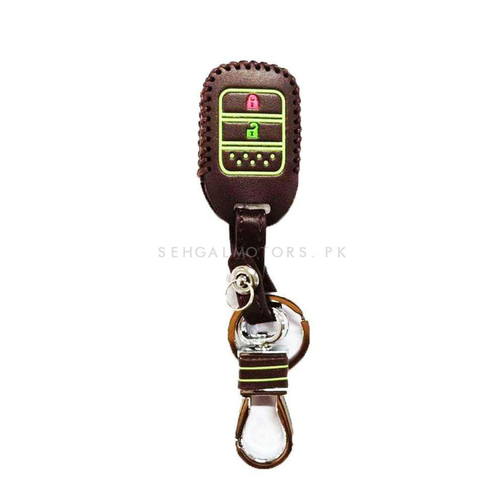 Honda BRV Leather Key Cover 2 Button Glow In Dark with Key Chain Ring Black - Model 2017 -2020