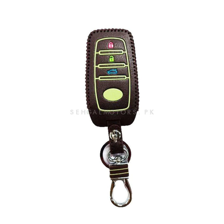 Toyota Hilux Revo/Rocco Leather Key Cover 3 Button Glow In Dark with Key Chain Ring Black