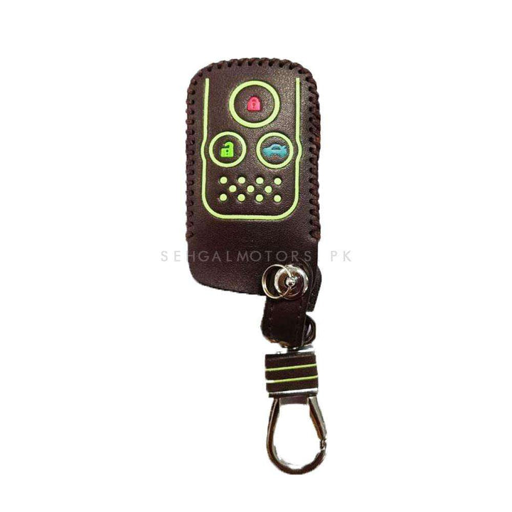 Honda Civic Odyssey Leather Key Cover 3 Button Glow In Dark with Key Chain Ring Black