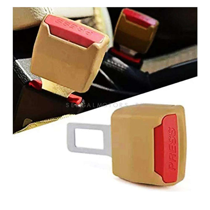 Double Buckle Seat Belt Clips Universal Plastic Beige - Pair