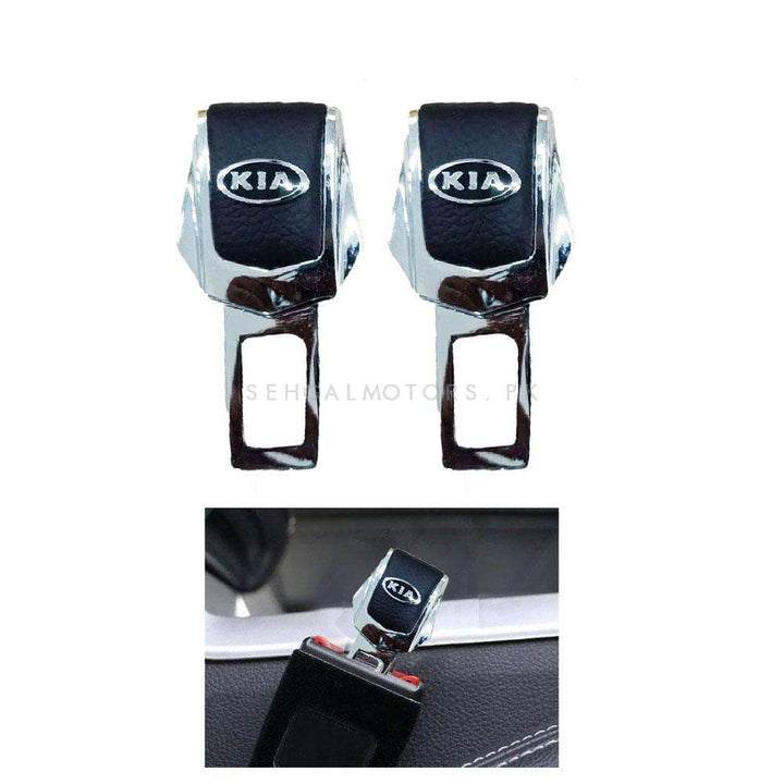 KIA Leather Logo Seat Belt Clip Black Chrome Version 2