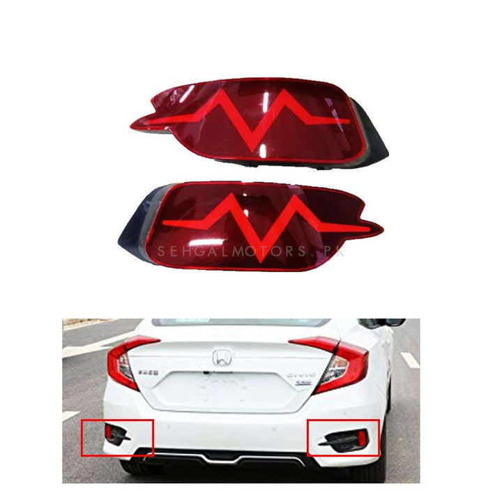 Honda Civic Back Bumper Third Brake Lamp Brake Light Heartbeat Style Pure Red - Model 2016-2021