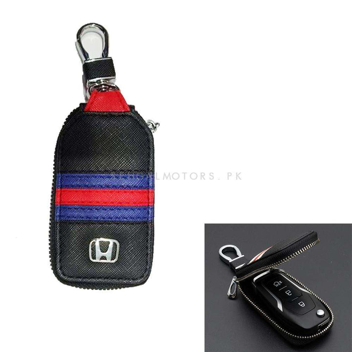 Honda Zipper Jeans Key Cover Pouch Black With Red Blue Strip Keychain Ring