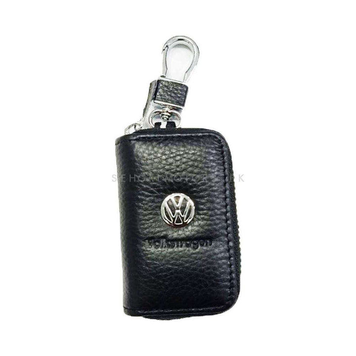 Volkswagen Matte Leather Key Cover Pouch Black with Keychain Ring