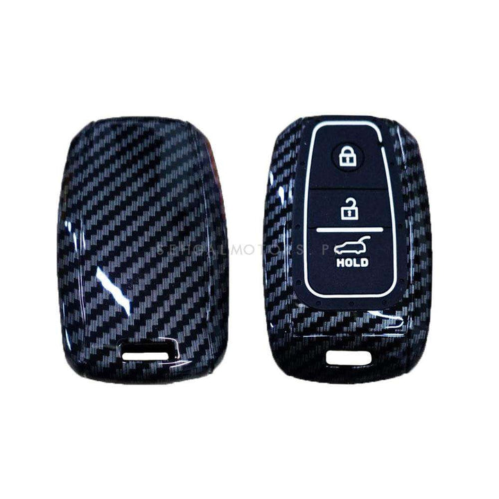 KIA Stonic Plastic Protection Key Cover Carbon Fiber With Black PVC 3 Button - Model 2021- 2022