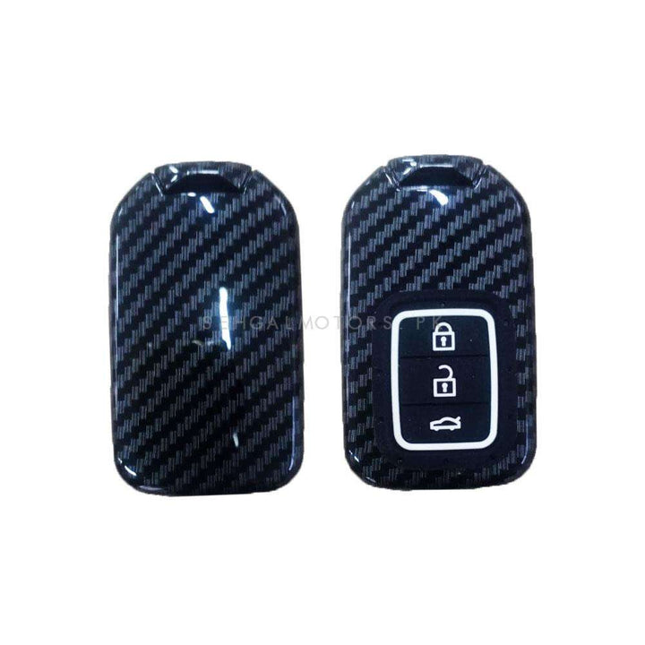 Honda City Plastic Protection Key Cover Carbon Fiber With Black PVC  - Model 2021-2022