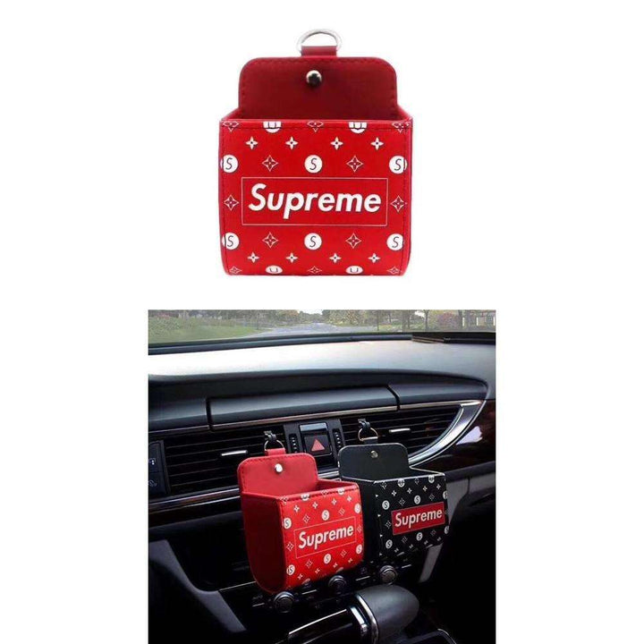 Supreme Car Outlet Air Vent Trash Box Mobile Phone Holder Storage Box - Red