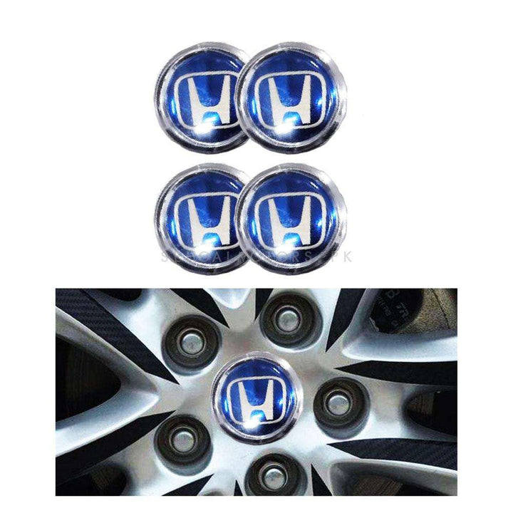 Honda Logo Wheel Hub Covers Blue And Chrome