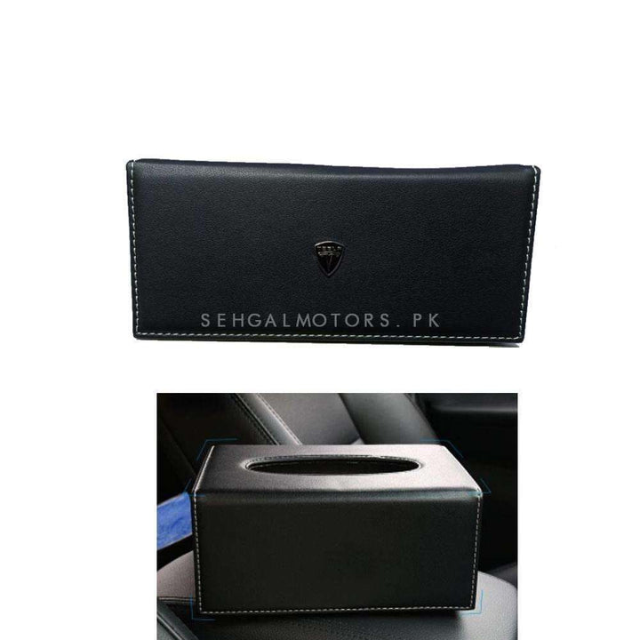 Tesla Leather Car Tissue Holder Case Box 9CM Black