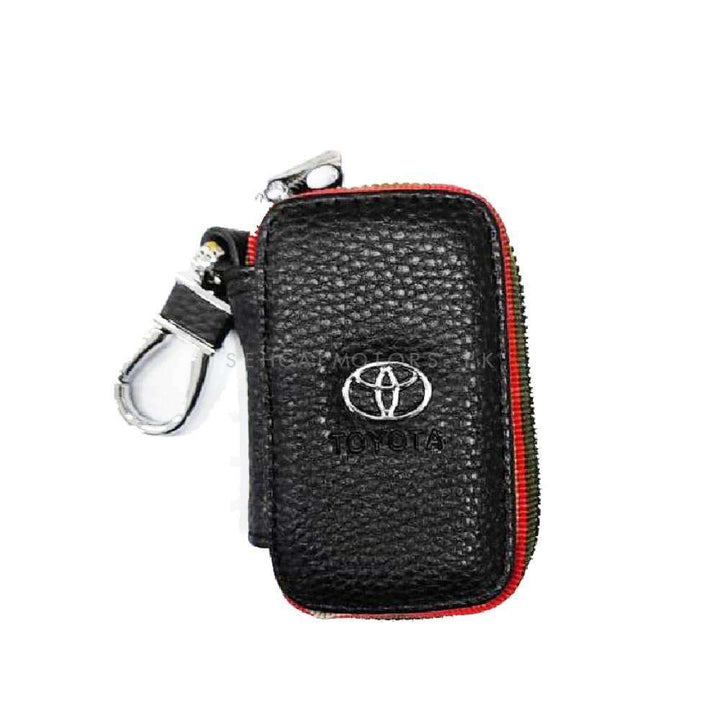 Toyota Zipper Leather Key Cover Pouch Black with Keychain Ring