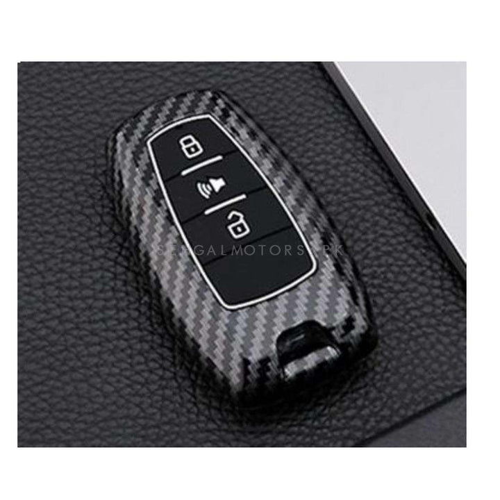 Haval H6 Plastic Protection Key Cover Carbon Fiber With Black PVC  - Model 2021-2024