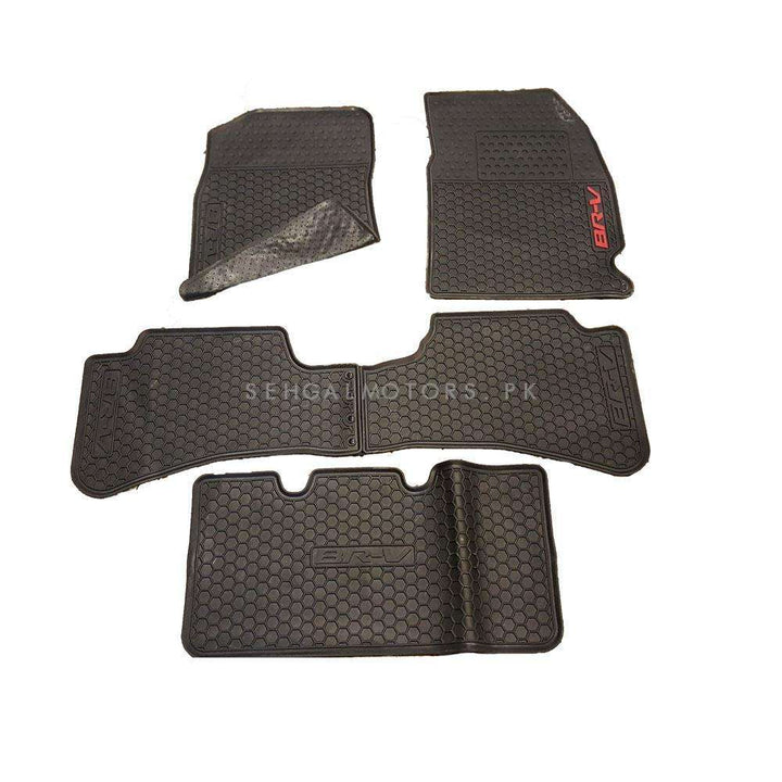 Honda BRV Custom Fit PVC Rubber Floor Mat Black Mix Design 4 Pcs - Model 2017-2021