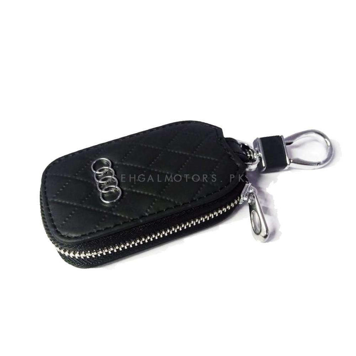 Audi Zipper 7D Style Key Cover Pouch Black With Keychain Ring